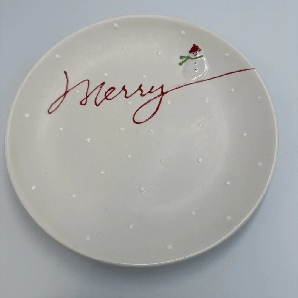 Hallmark Merry Tiny Snowman Raised Dots Christmas Cookie Plate Decor 8